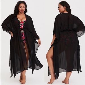Torrid Black Tie-Front Chiffon Kaftan Sheer Kimono